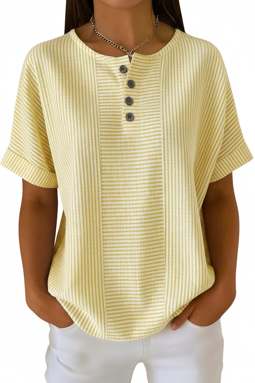 Artistic Cut Striped Cotton-linen Shirt Blouse