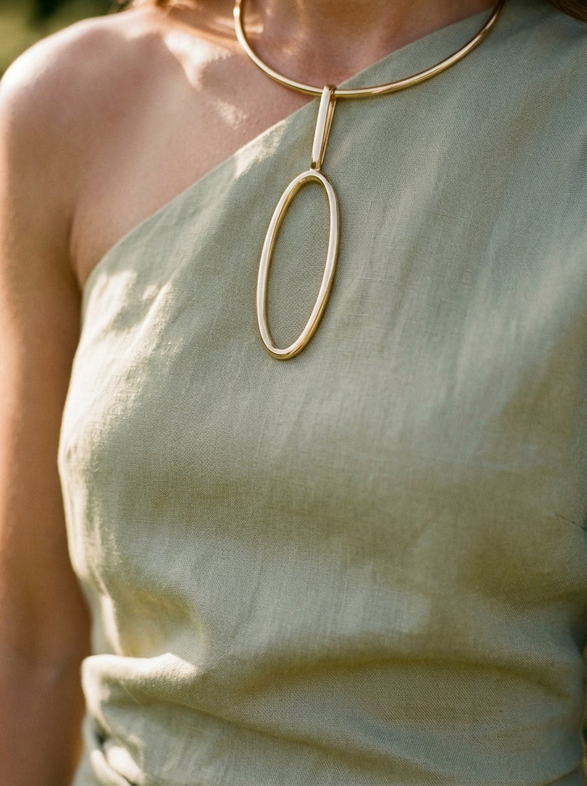 Draped One-Shoulder Linen Maxi Dress