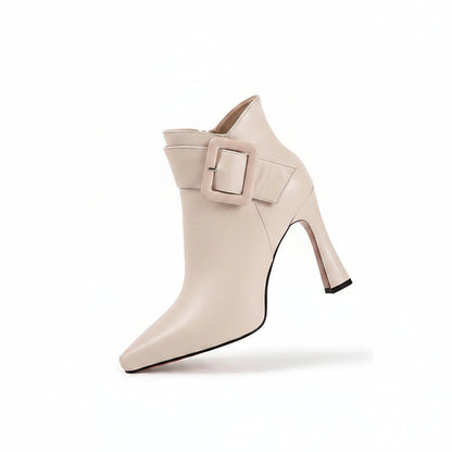 Leather Buckle Ankle Boots with Flared Heel
