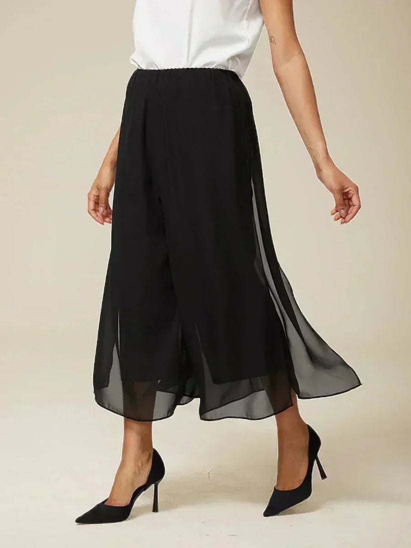 Chiffon Overlay Mid-Waist Cropped Trousers