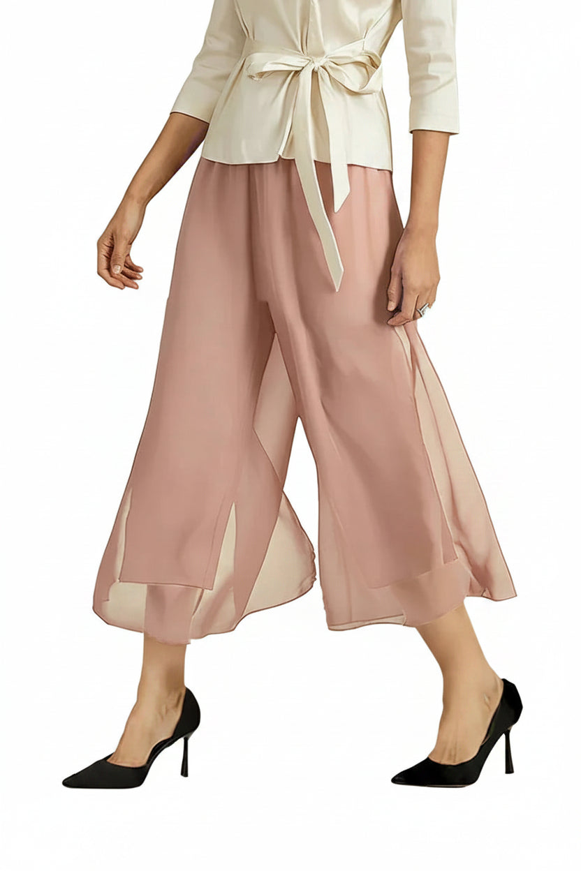 Chiffon Overlay Mid-Waist Cropped Trousers