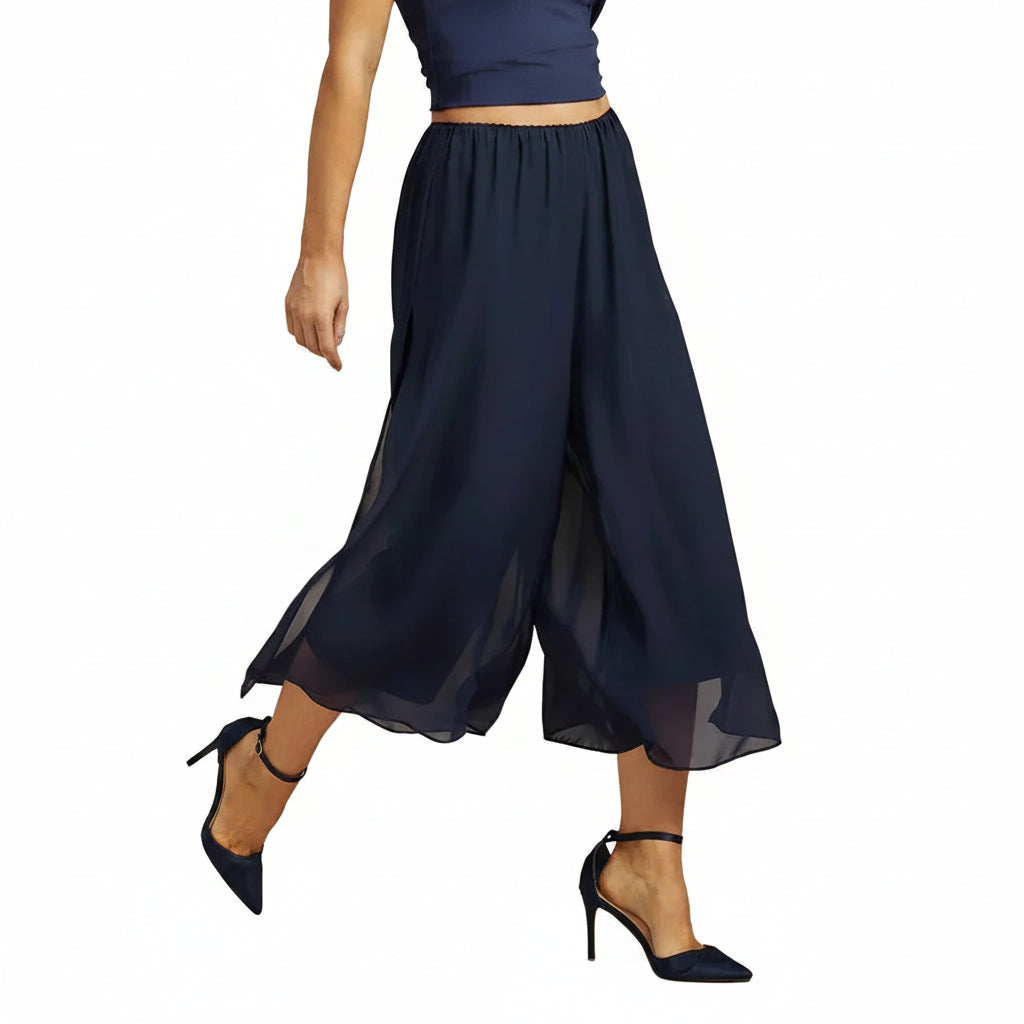 Chiffon Overlay Mid-Waist Cropped Trousers