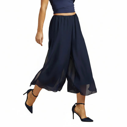 Chiffon Overlay Mid-Waist Cropped Trousers