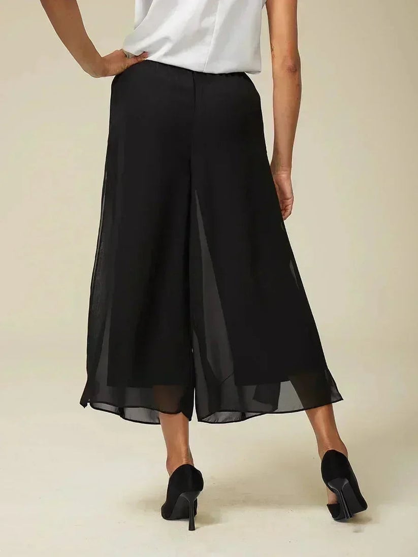 Chiffon Overlay Mid-Waist Cropped Trousers
