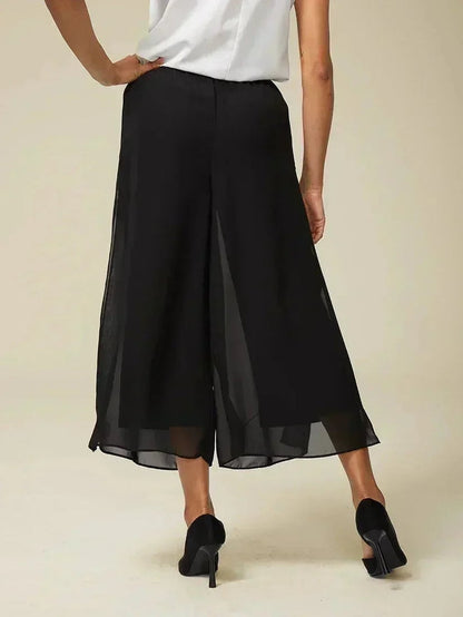 Chiffon Overlay Mid-Waist Cropped Trousers