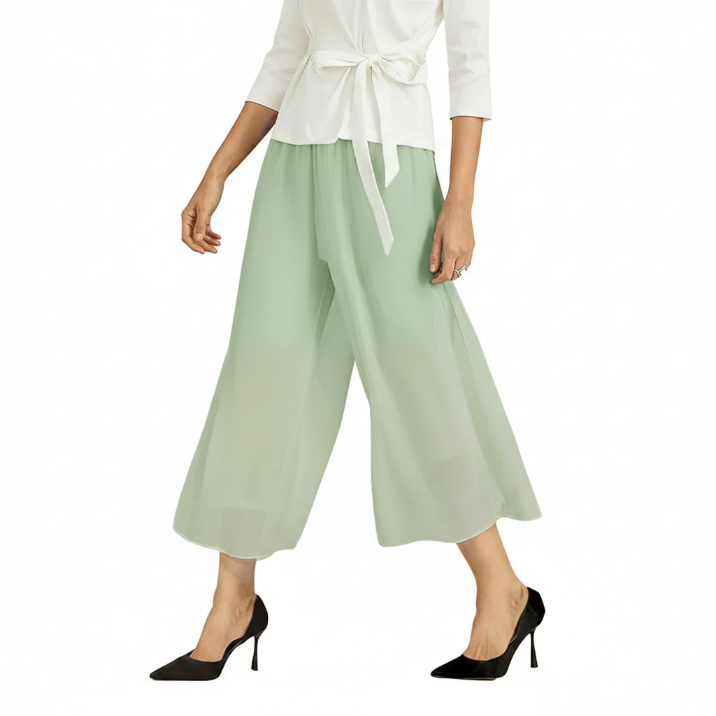 Chiffon Overlay Mid-Waist Cropped Trousers