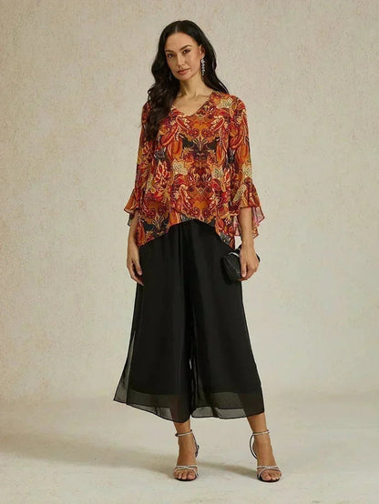 Chiffon Overlay Mid-Waist Cropped Trousers