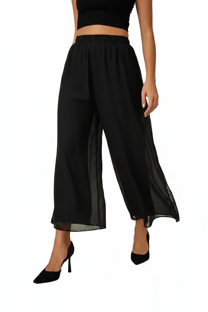 Chiffon Overlay Mid-Waist Cropped Trousers