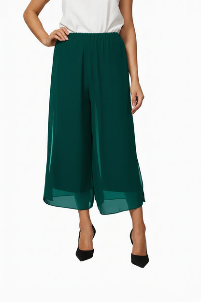 Chiffon Overlay Mid-Waist Cropped Trousers