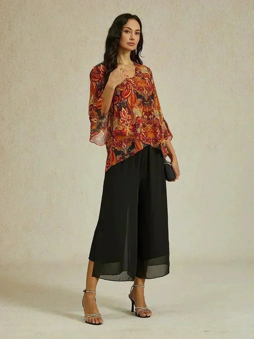 Chiffon Overlay Mid-Waist Cropped Trousers