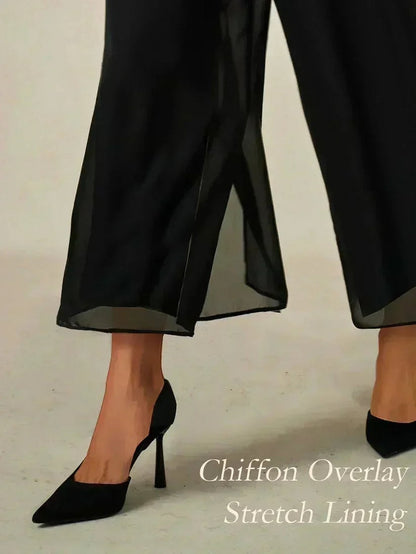 Chiffon Overlay Mid-Waist Cropped Trousers