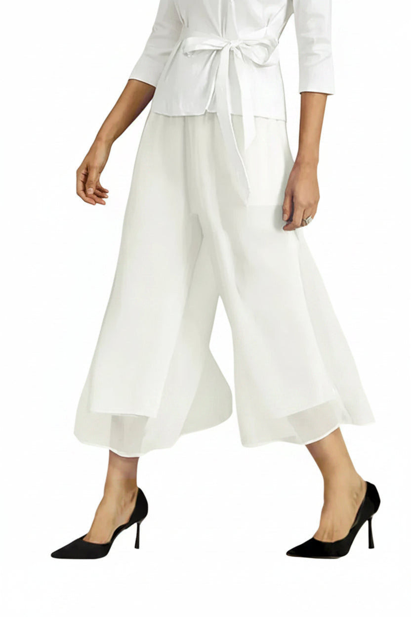 Chiffon Overlay Mid-Waist Cropped Trousers