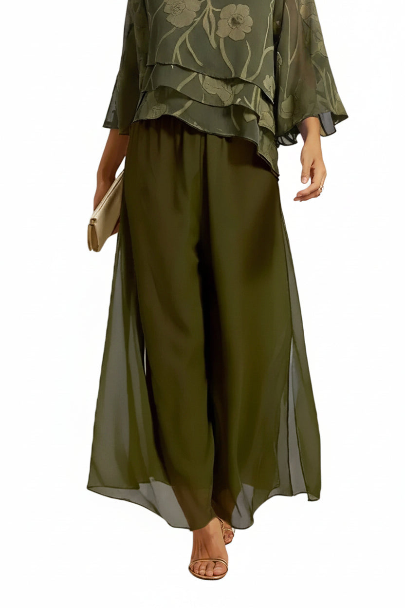 Elegant Chiffon Overlay Wide Pants