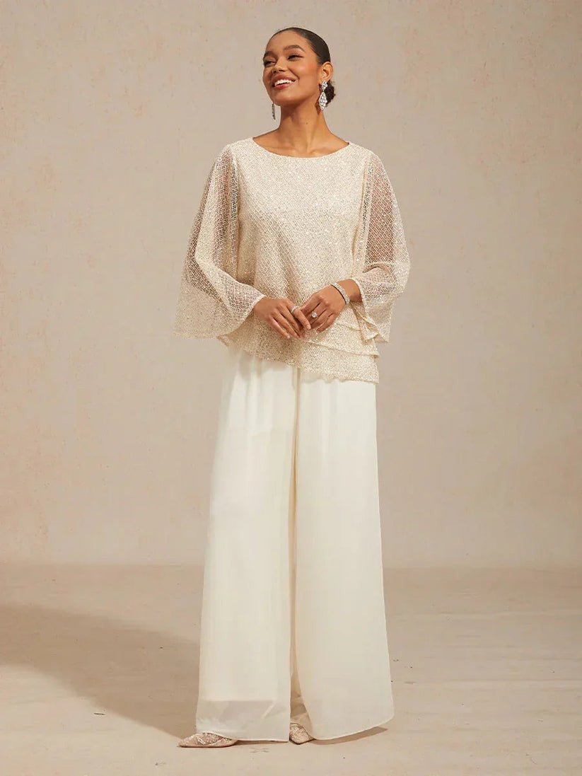 Elegant Chiffon Overlay Wide Pants