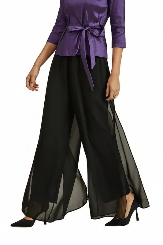 Elegant Chiffon Overlay Wide Pants