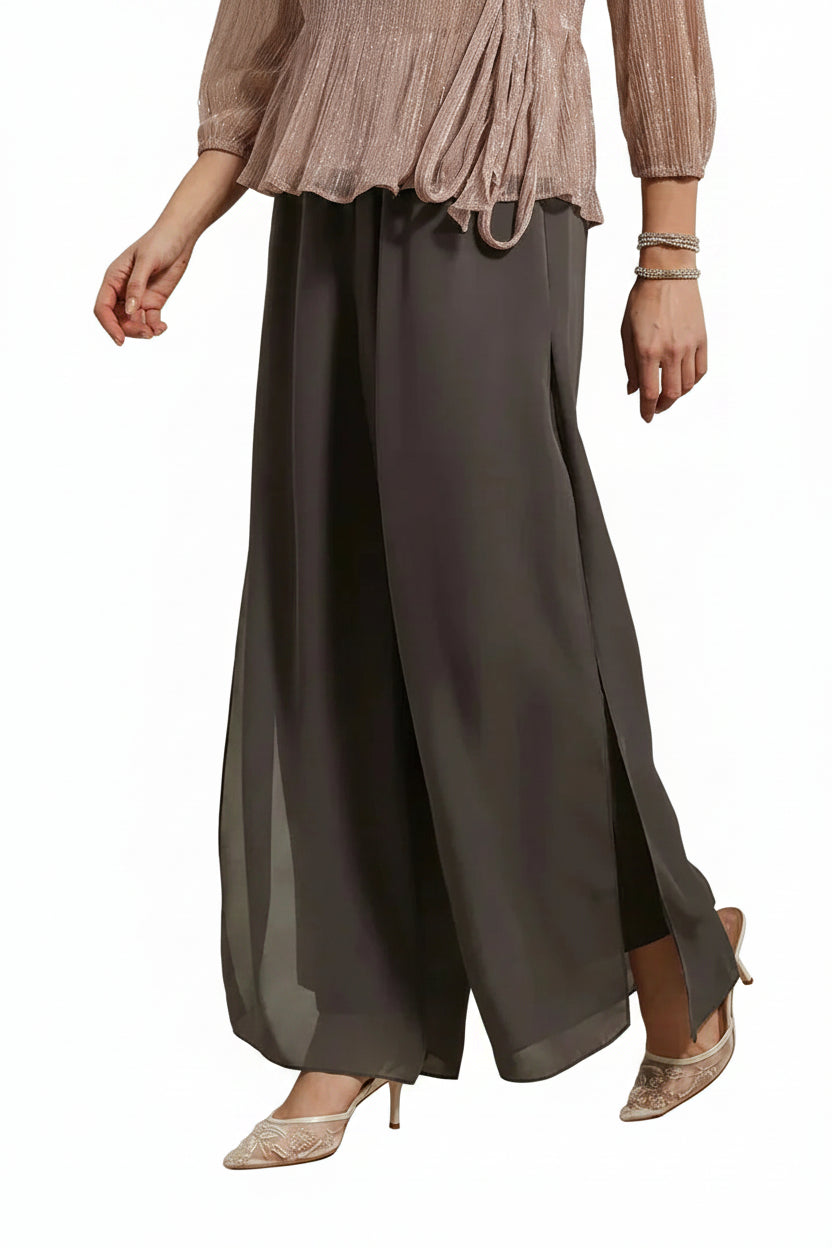 Elegant Chiffon Overlay Wide Pants