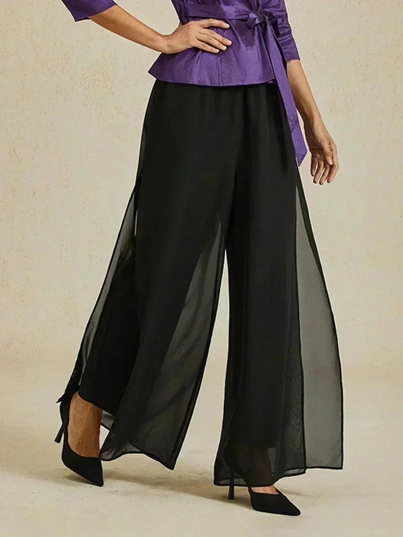 Elegant Chiffon Overlay Wide Pants