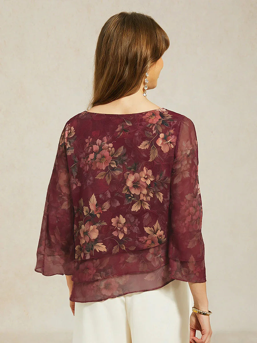 Chiffon Lace Layered Bell-Sleeve Top