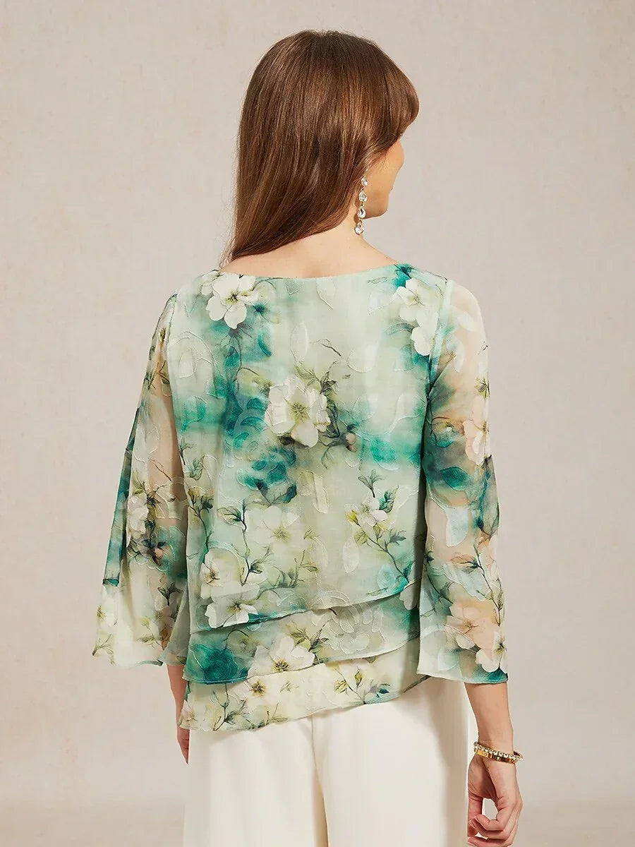 Chiffon Lace Layered Bell-Sleeve Top