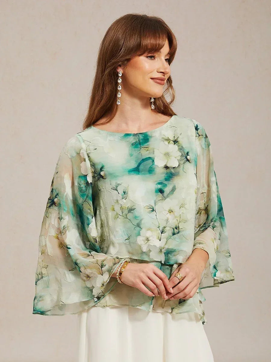 Chiffon Lace Layered Bell-Sleeve Top