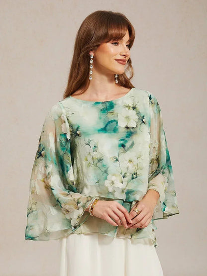 Chiffon Lace Layered Bell-Sleeve Top