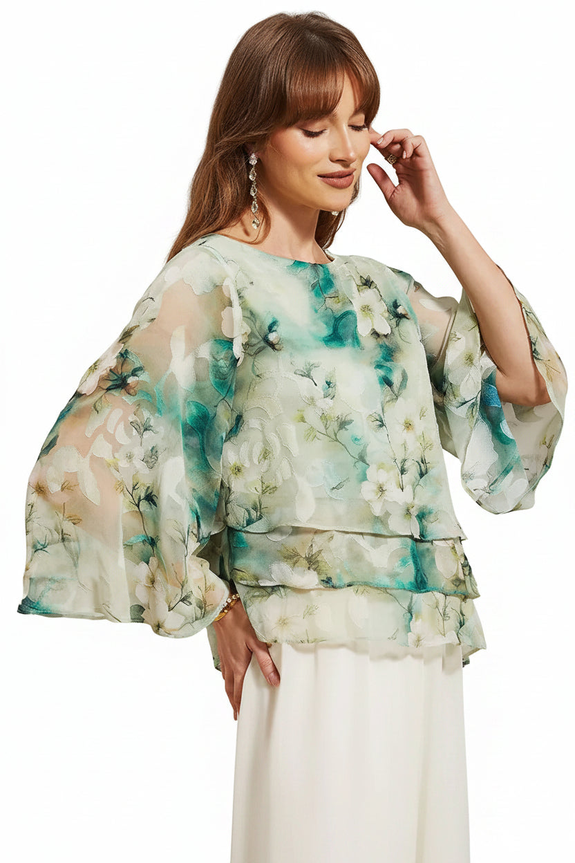 Chiffon Lace Layered Bell-Sleeve Top