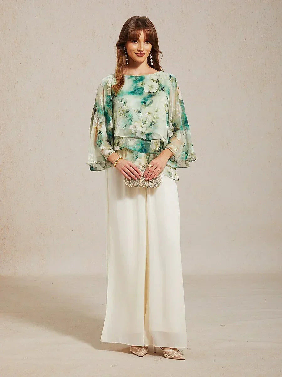 Chiffon Lace Layered Bell-Sleeve Top
