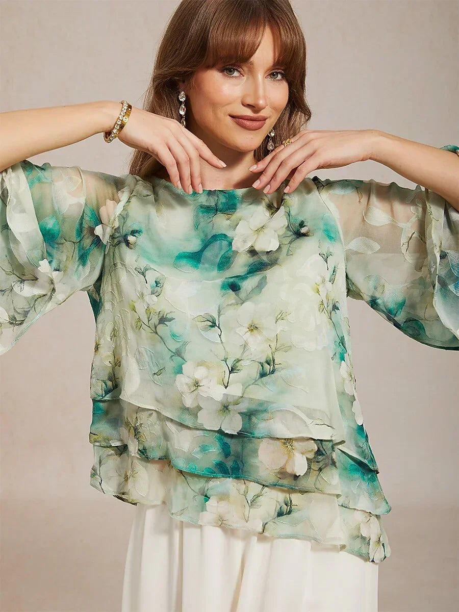 Chiffon Lace Layered Bell-Sleeve Top