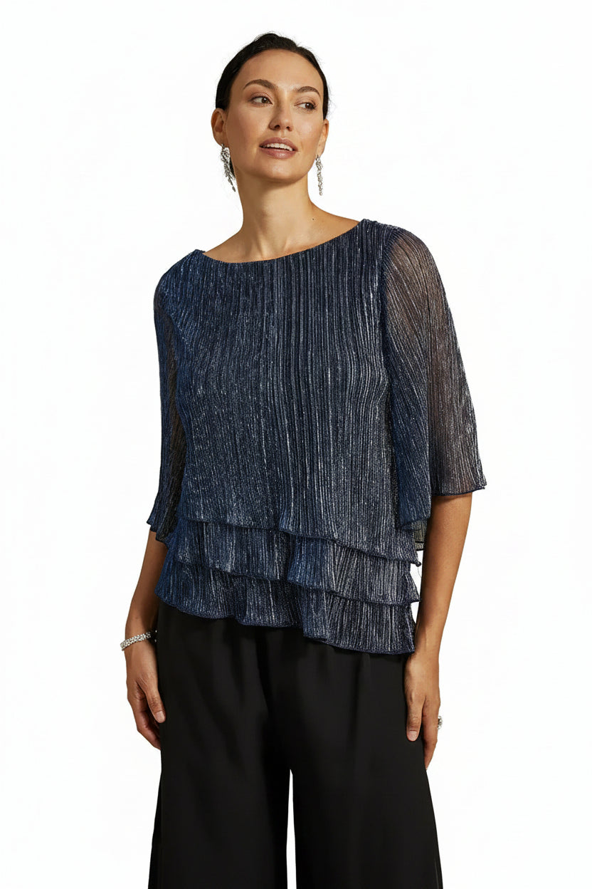 Shimmering Asymmetrical Pleated Blouse