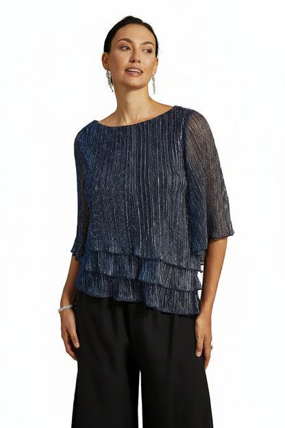 Shimmering Asymmetrical Pleated Blouse
