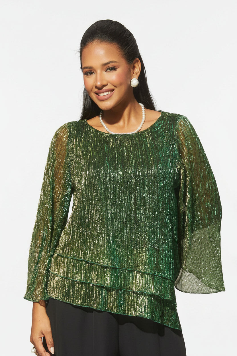 Shimmering Asymmetrical Pleated Blouse