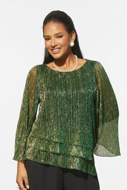 Shimmering Asymmetrical Pleated Blouse