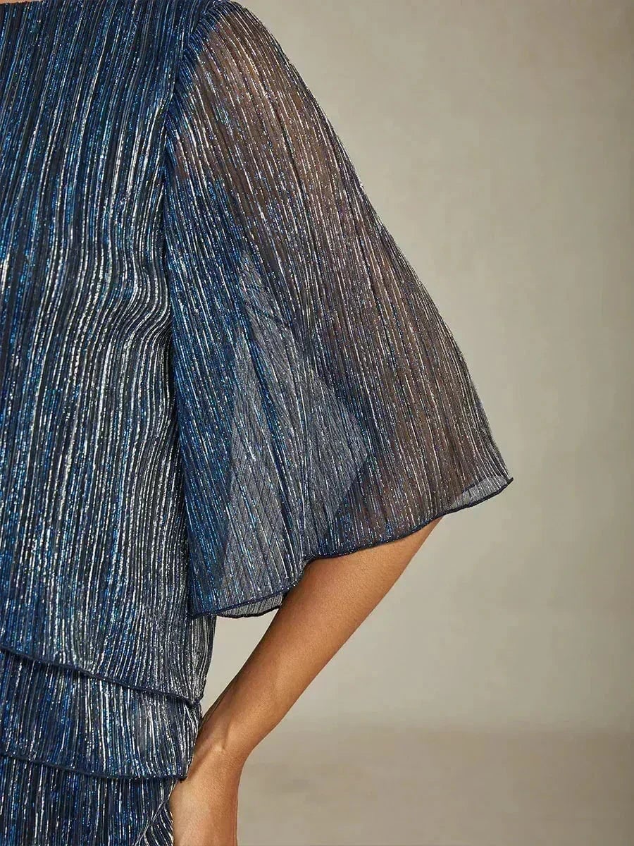 Shimmering Asymmetrical Pleated Blouse