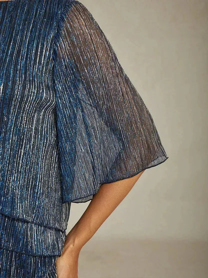 Shimmering Asymmetrical Pleated Blouse