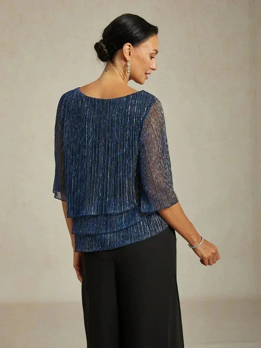 Shimmering Asymmetrical Pleated Blouse