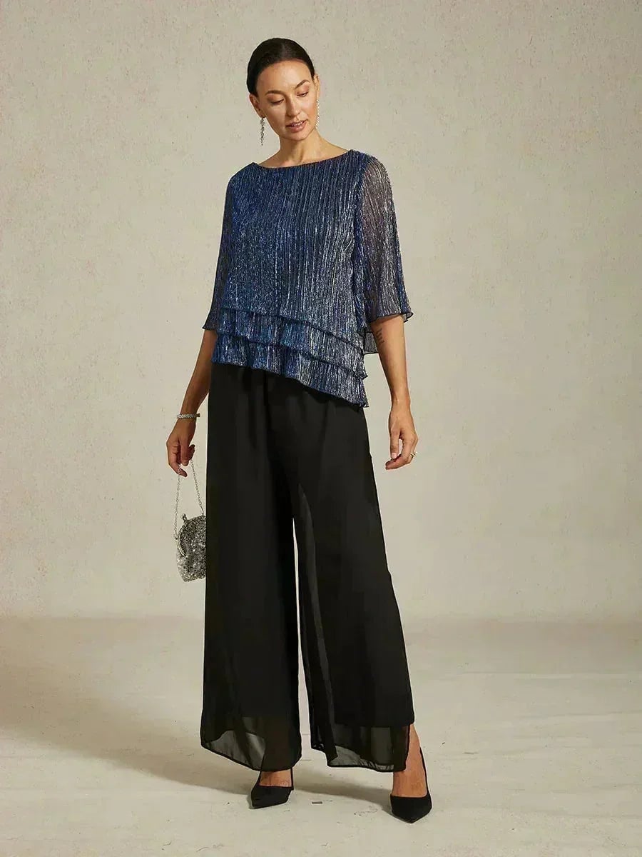 Shimmering Asymmetrical Pleated Blouse