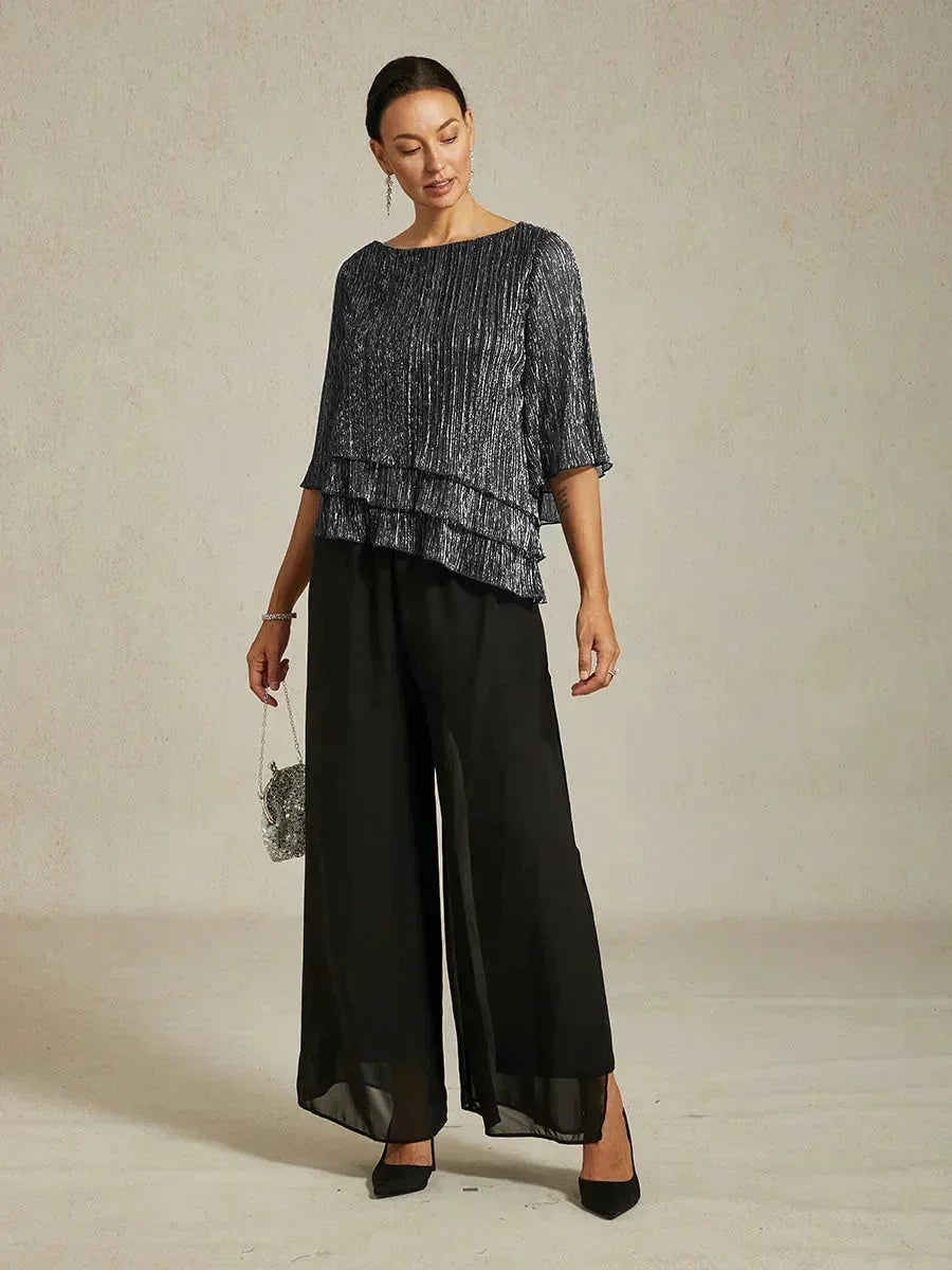 Shimmering Asymmetrical Pleated Blouse