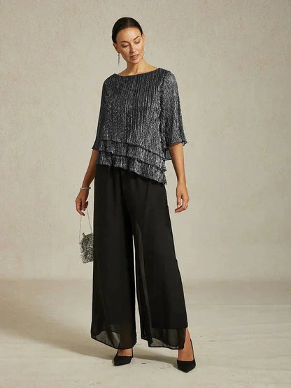 Shimmering Asymmetrical Pleated Blouse
