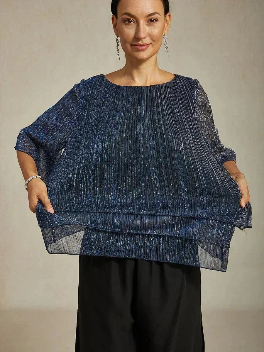 Shimmering Asymmetrical Pleated Blouse
