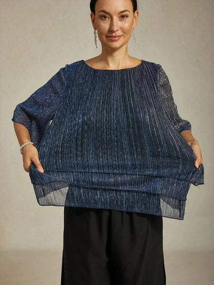 Shimmering Asymmetrical Pleated Blouse
