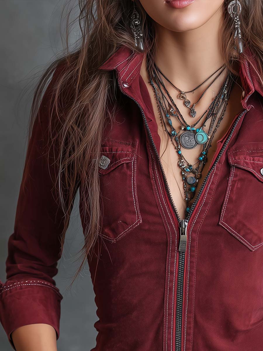 Women's Distressed Denim Shirt