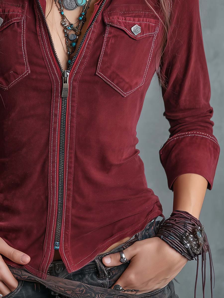 Women's Distressed Denim Shirt
