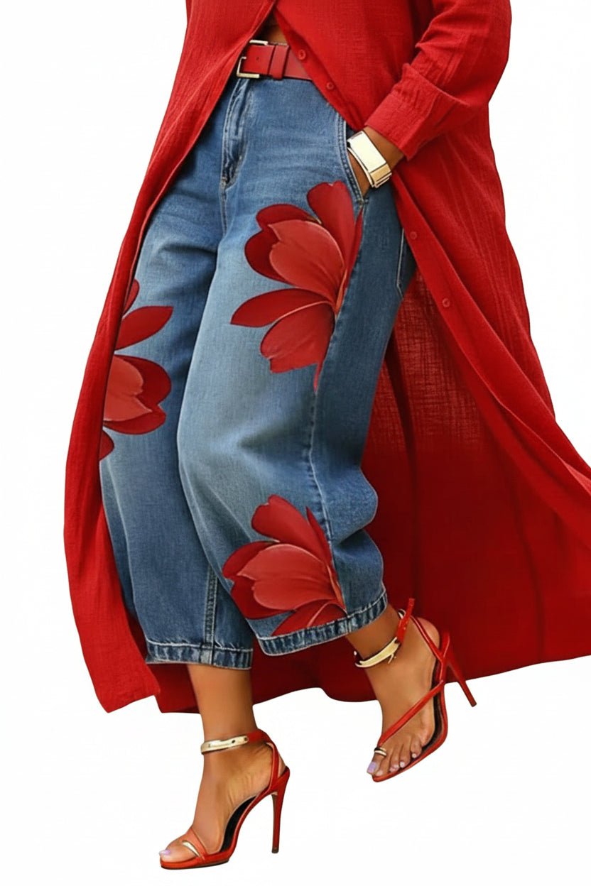 Artistic Slim-Fit High-Waist Jeans