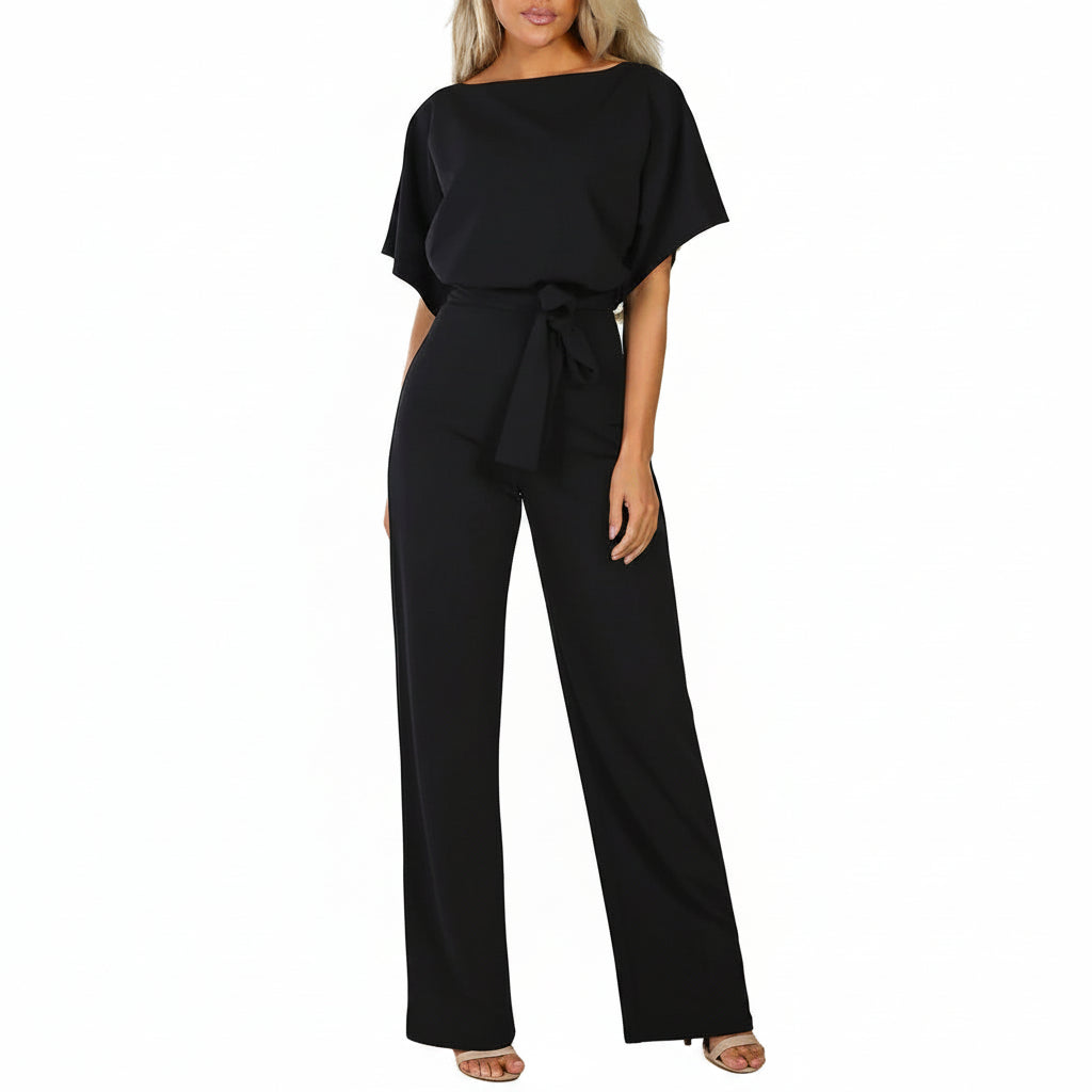 Women’s Belted Wide-Leg Jumpsuit for Elegant Chic Style