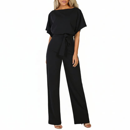 Women’s Belted Wide-Leg Jumpsuit for Elegant Chic Style