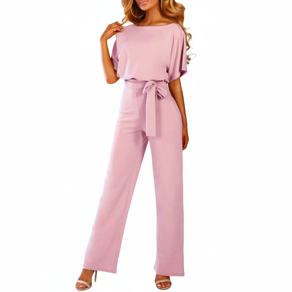 Women’s Belted Wide-Leg Jumpsuit for Elegant Chic Style