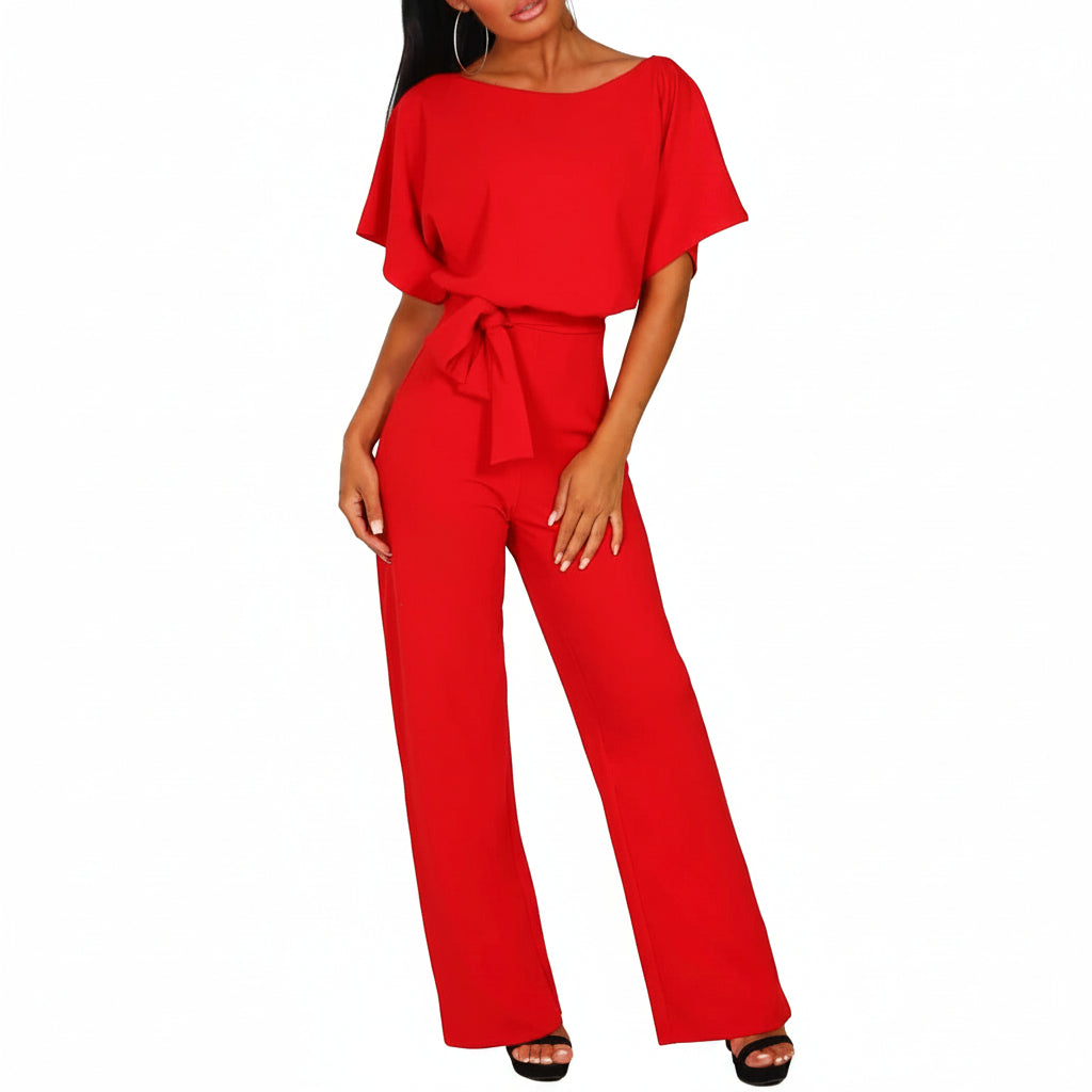 Women’s Belted Wide-Leg Jumpsuit for Elegant Chic Style