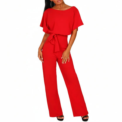 Women’s Belted Wide-Leg Jumpsuit for Elegant Chic Style