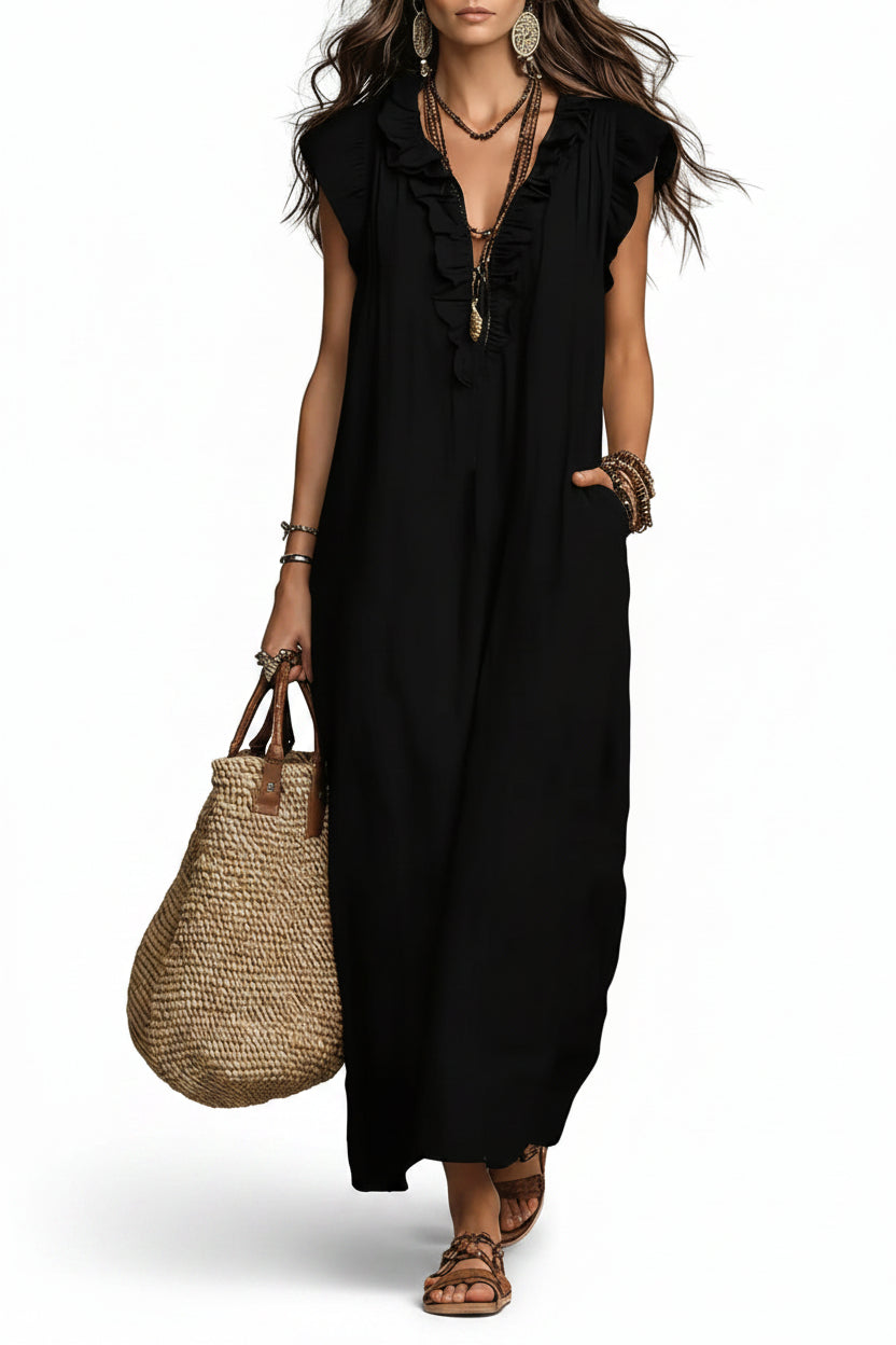 Romantic Cotton-Linen Ruffle Dress