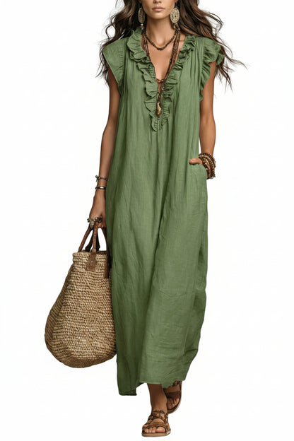 Romantic Cotton-Linen Ruffle Dress